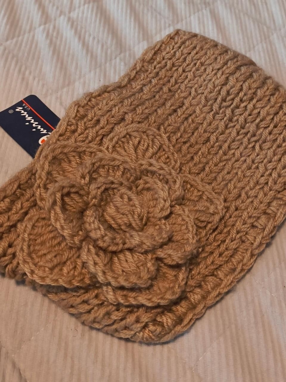 Knit Flower Headband in Camel - Women Accessories